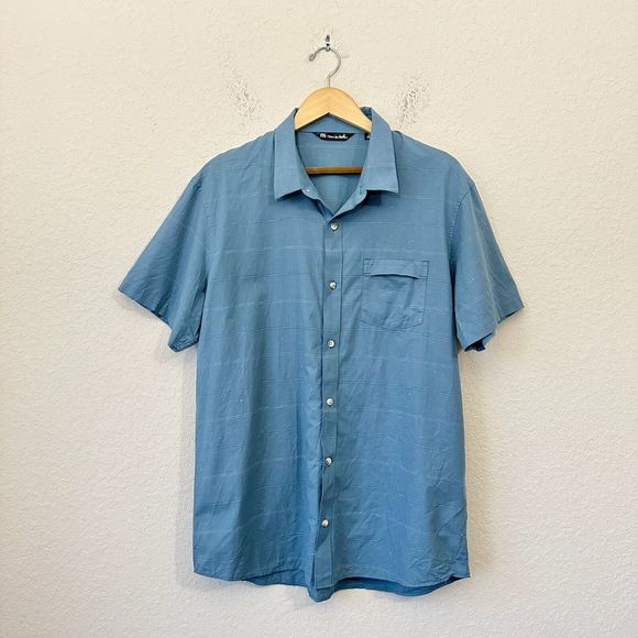 Travis Mathew Other - TRAVIS MATHEW Short Sleeve Striped Speckled Button-Down Shirt Blue
